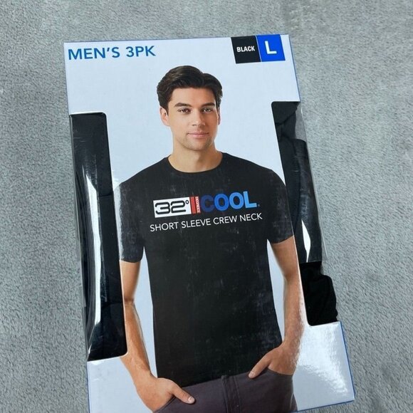 32 Degrees Cool Mens 3-Pack Crew Neck T-Shirts Black Size L a0596 - Picture 1 of 5